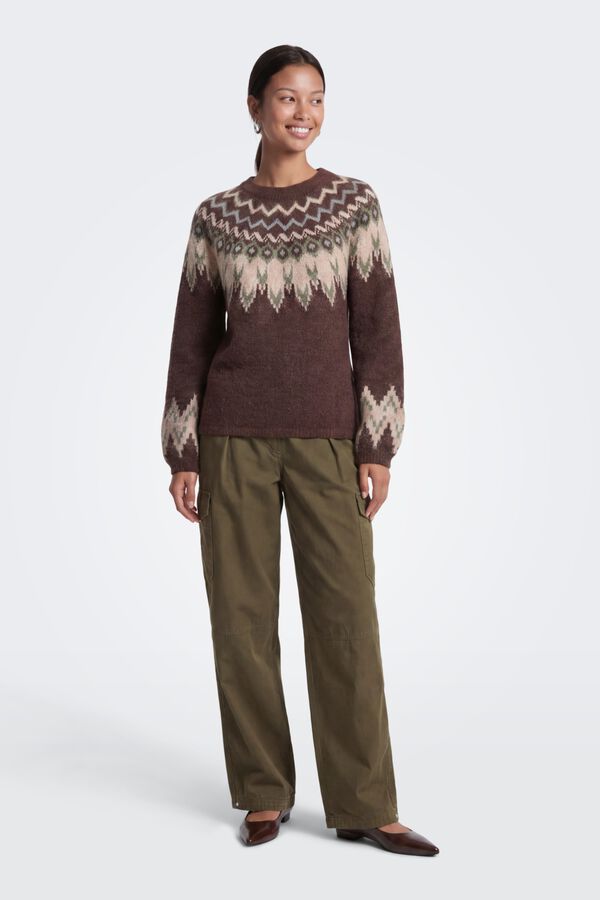 Only Jacquard-Pullover mit Rundhalsausschnitt Nude