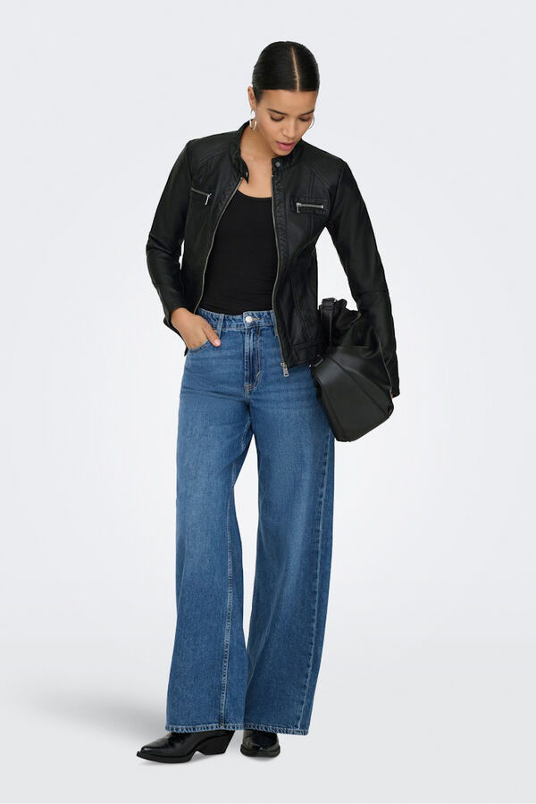 Only Vegan leather biker jacket Crna