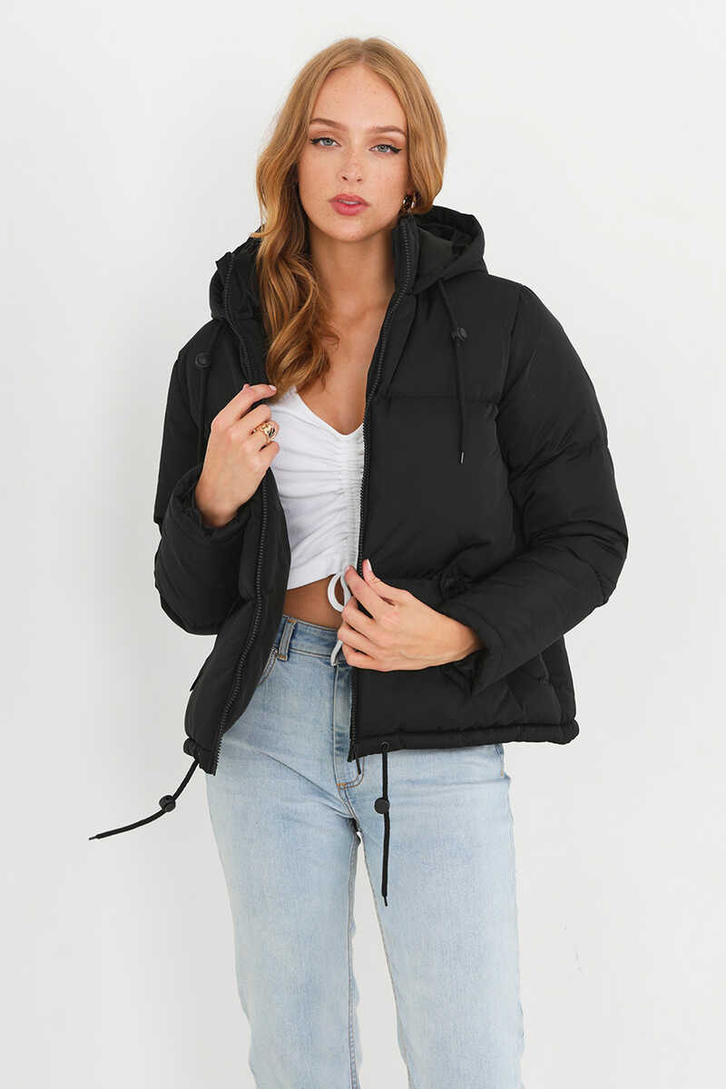 Springfield Quilted puffer jacket with hood black