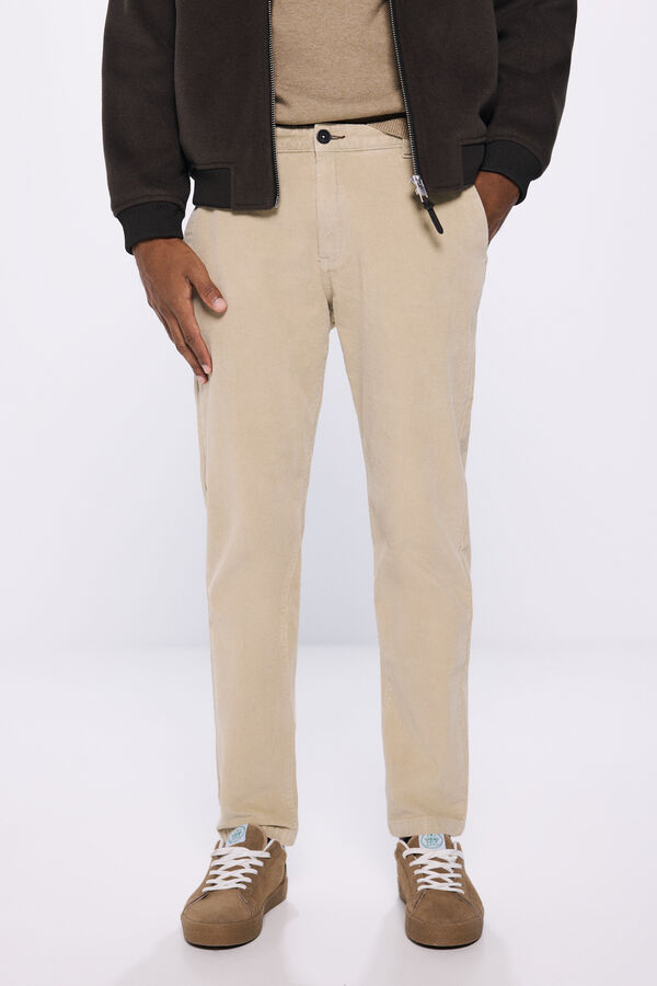 Springfield Comfort slim fit washed corduroy chinos medium beige