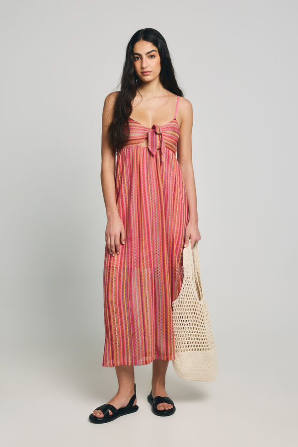 Only Vestido largo cuello en V fucsia