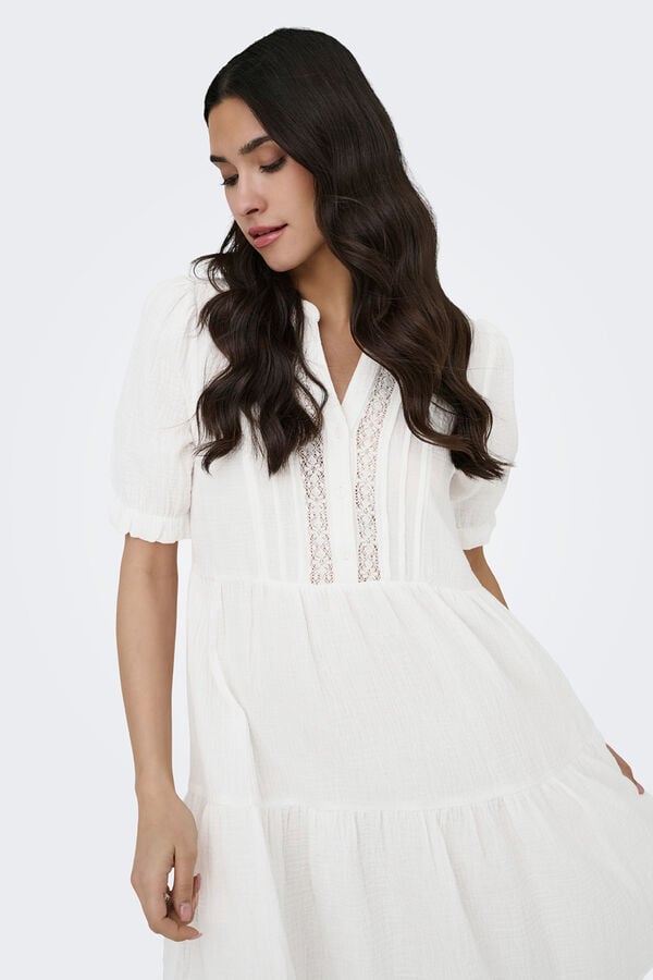 JDY Vestido corto volantes blanco