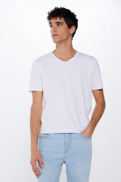 Springfield T-Shirt V-Ausschnitt Elasthan Weiß