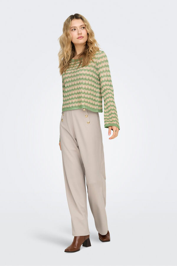 Only Wide-Leg-Hose mit Kn&ouml;pfen Beige