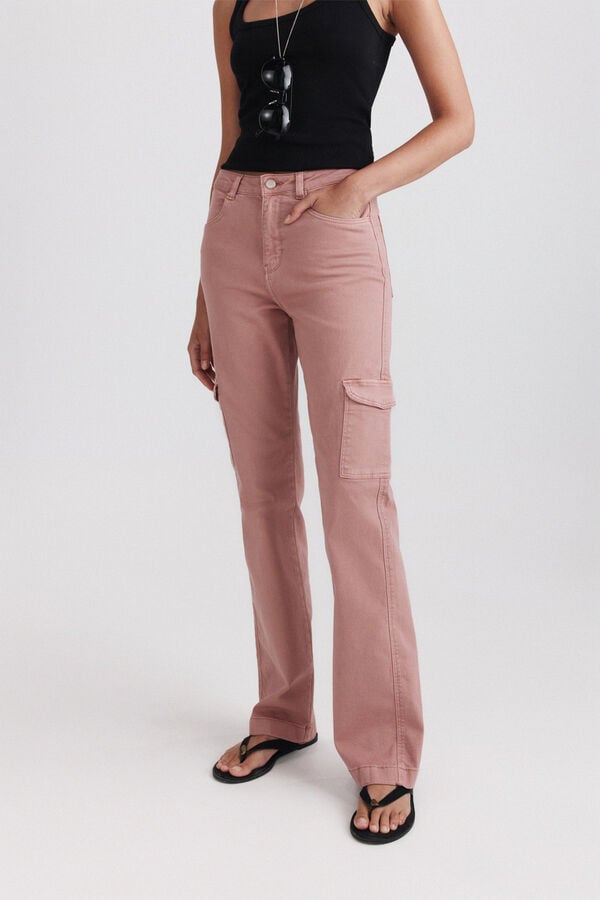 Springfield Cargo straight jeans pink