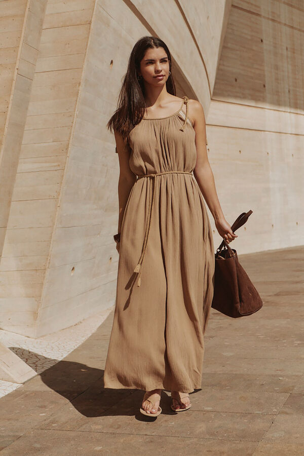 JDY Embroidered long dress nude
