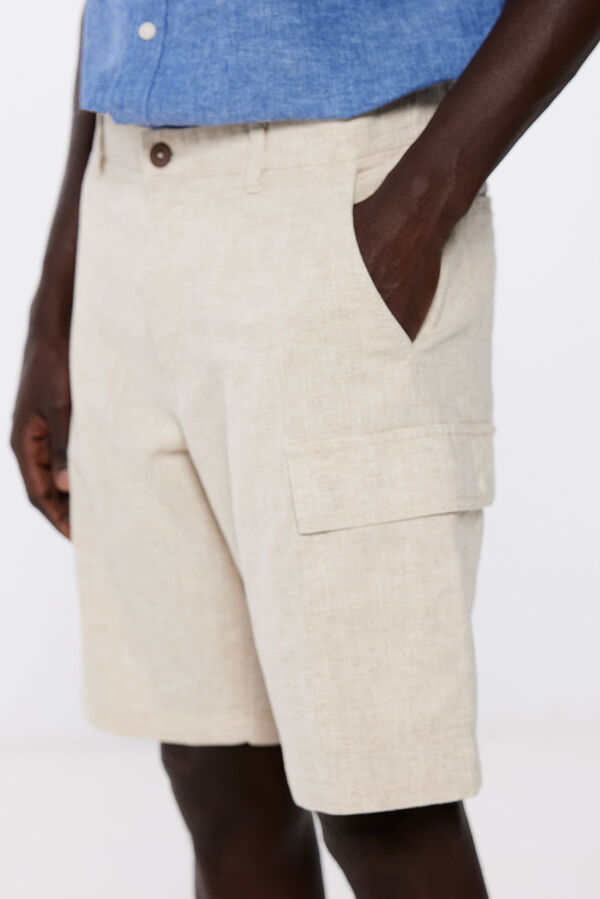 Springfield Comfort fit linen cargo Bermuda shorts natural
