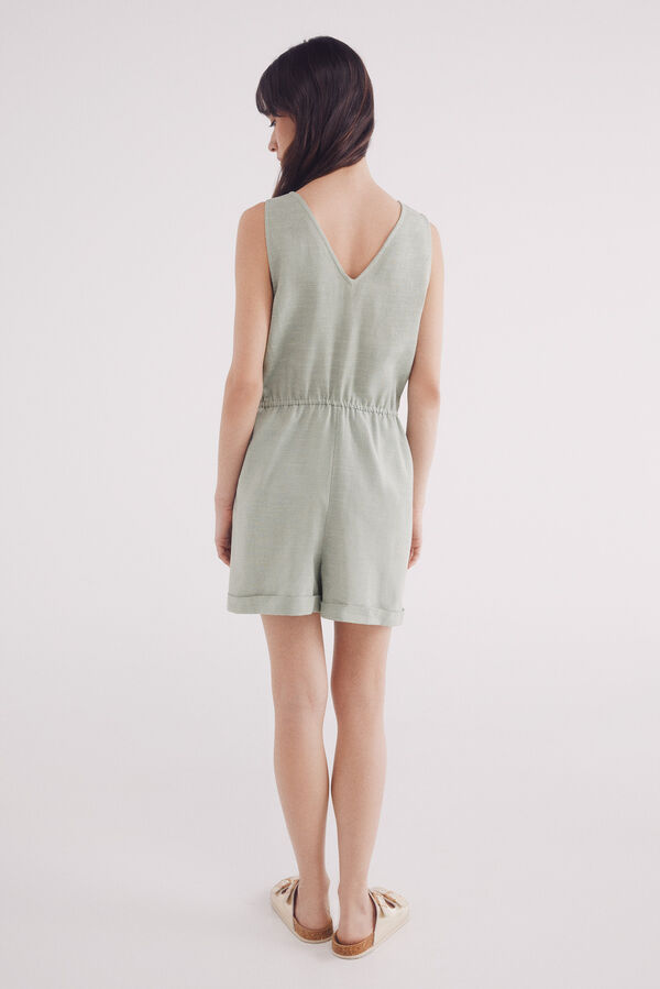 Springfield Kurzer Baumwoll-Jumpsuit Gr&uuml;n