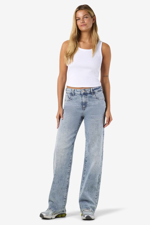 Noisy May Jeans wide leg de tiro alto azul