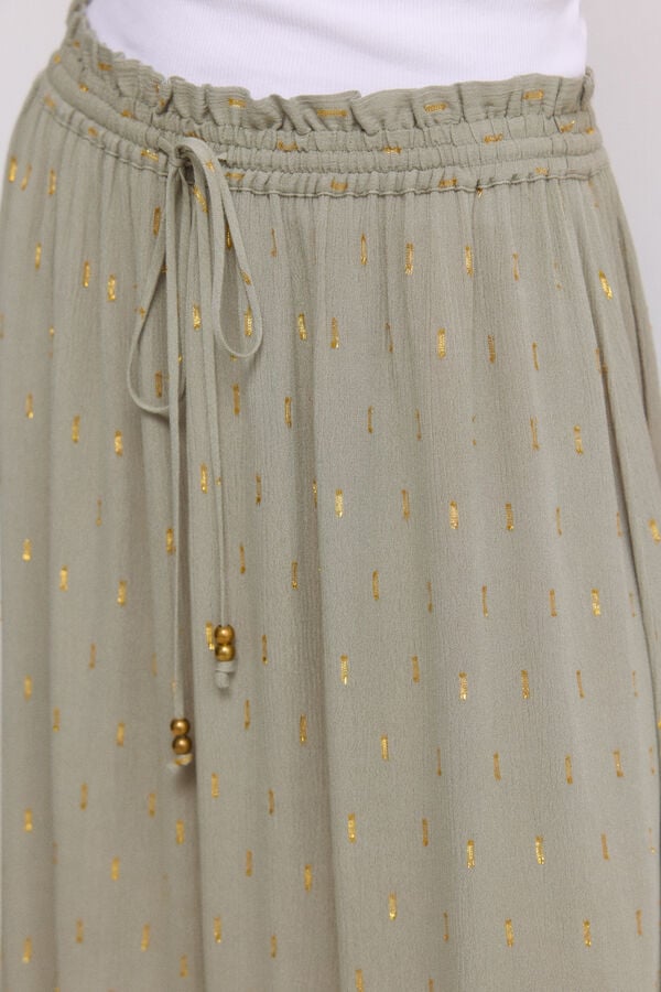 Springfield Lurex ruffle long skirt beige