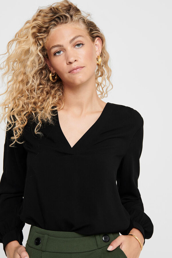 Springfield V-neck blouse with long sleeves fekete