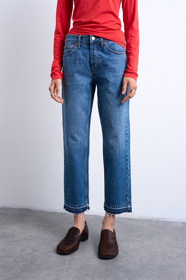 Topshop Jeans straight fit cropped azul