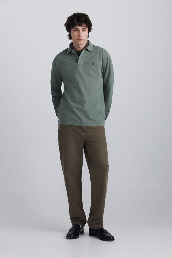Springfield Polo majica dugih rukava od pikea regular fit Zelena
