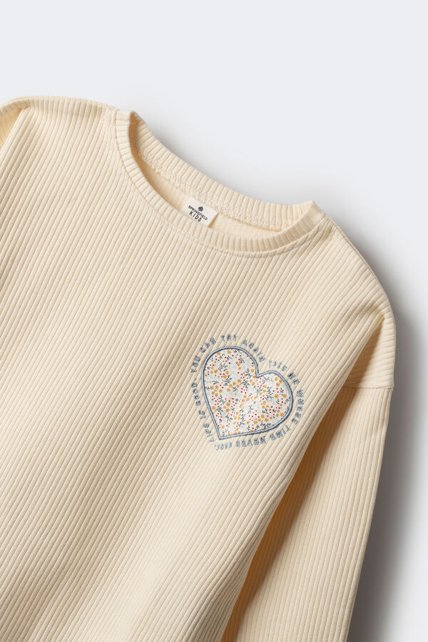 Springfield Camiseta rib corazón niña beige