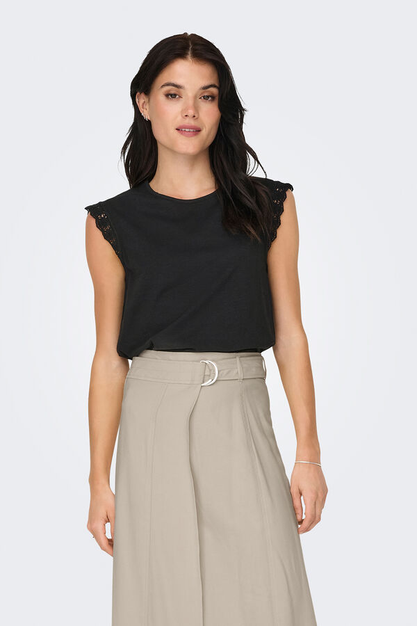 JDY Camiseta sin mangas encaje negro