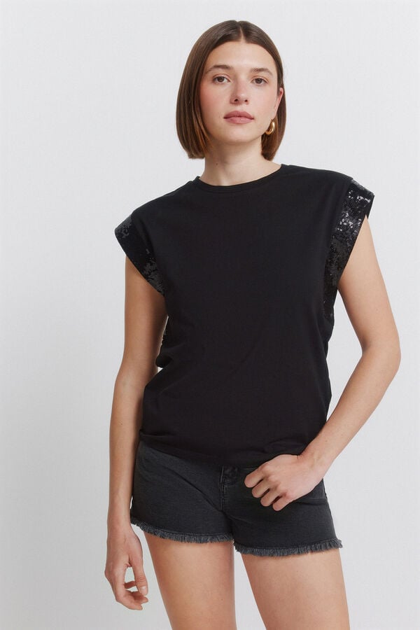 Springfield Sequin short sleeve T-shirt black
