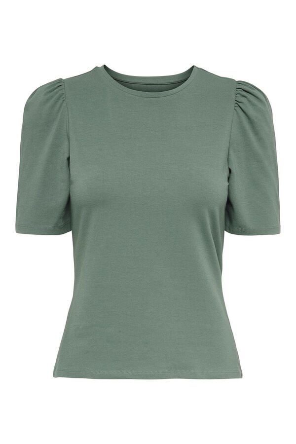 Only Top de cuello redondo y manga 2/4 abullonada verde