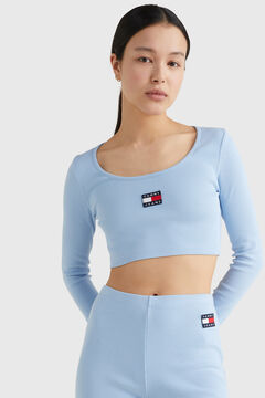 Springfield Tommy Jeans super crop long sleeve t-shirt with neckline. petrol