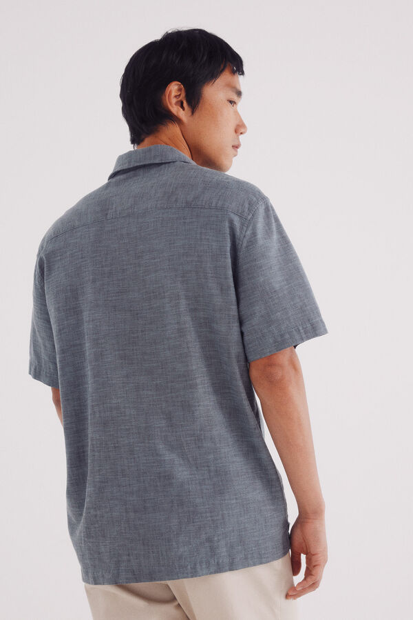Springfield short sleeve sleeved linen shirt blue