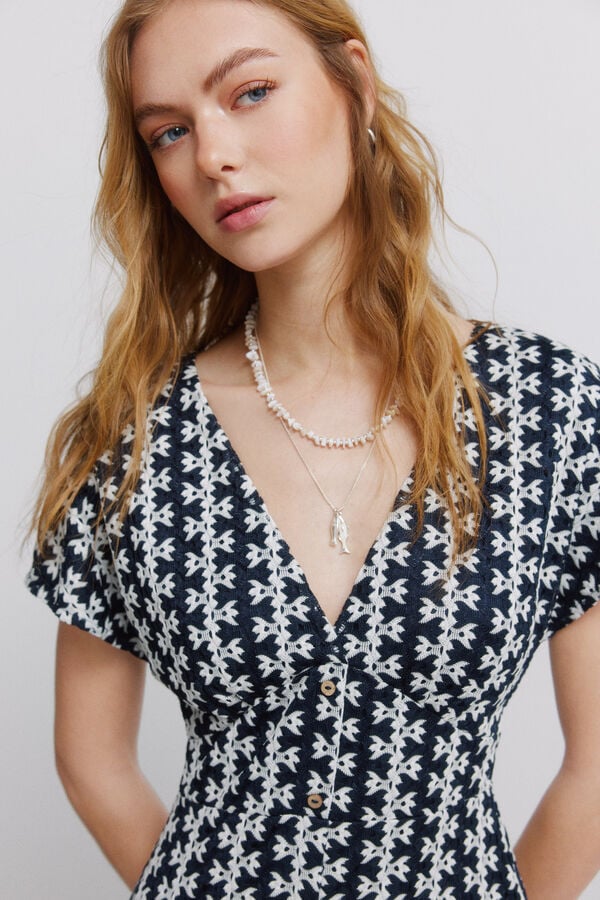 Springfield Embroidered midi dress blue