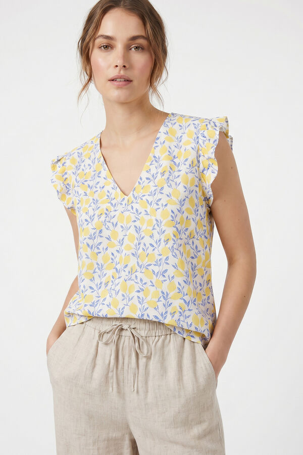 Pieces Top fluido estampado sin mangas blanco