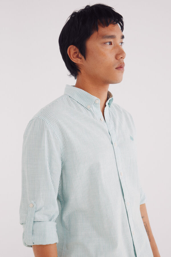 Springfield Camisa cotton slub rayas verde