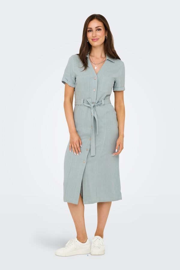 Only Vestido midi camisero kaki