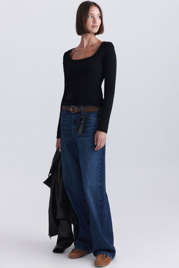 Springfield Cotton square neck T-shirt black