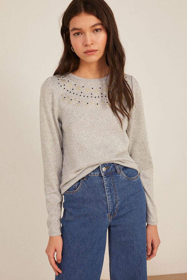 Springfield T-shirt with Studded Collar siva