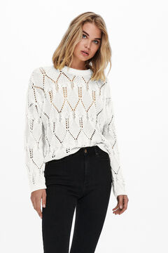 Springfield Knit jumper with long sleeves and a round neck white