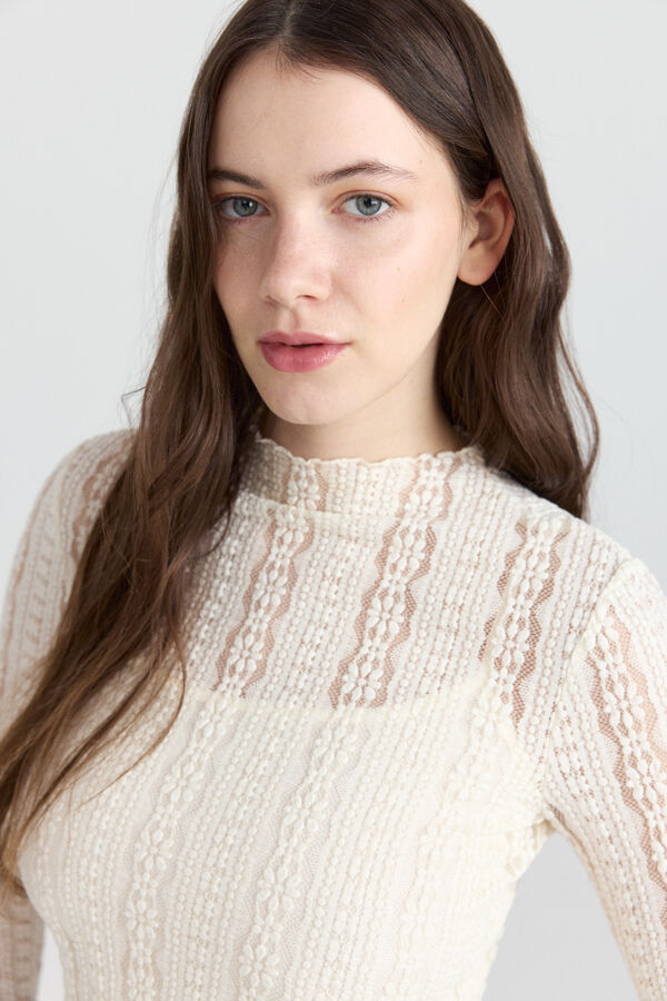 Springfield Top cuello perking lace marfil
