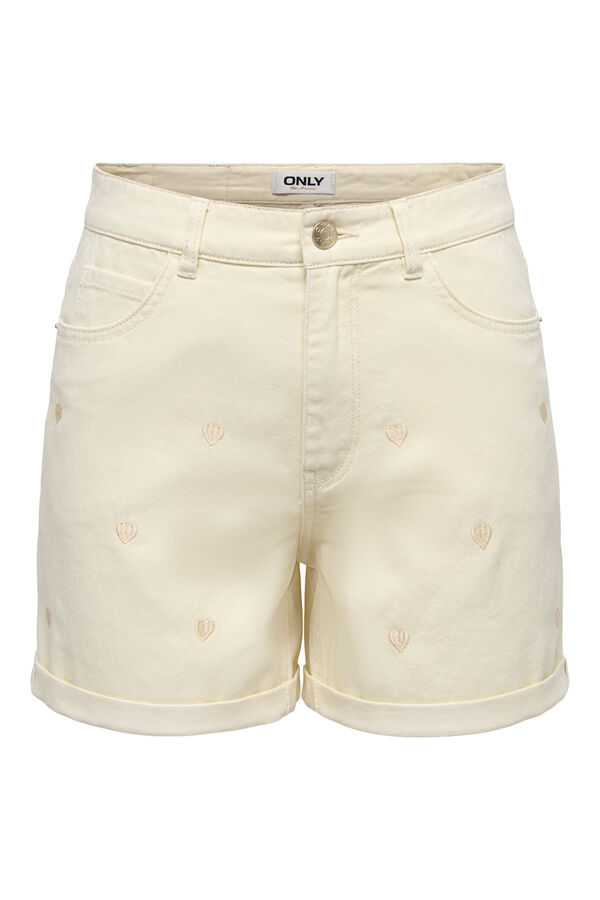 Only Jeans-Shorts mit Herzstickerei Naturwei&szlig;