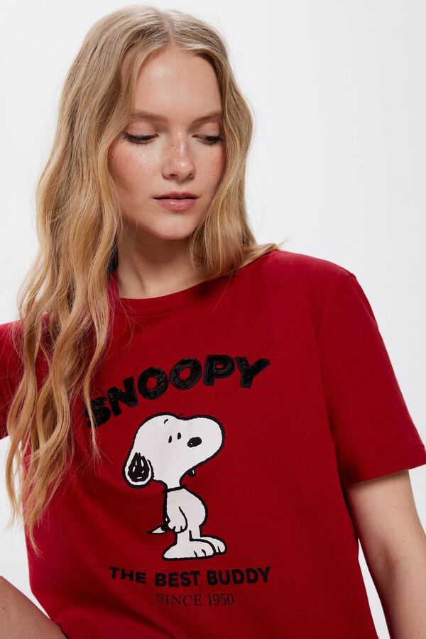 Springfield Camiseta Snoopy Lentejuelas estampado granate
