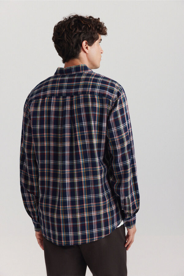 Springfield Camisa cuadros tencel lino azul