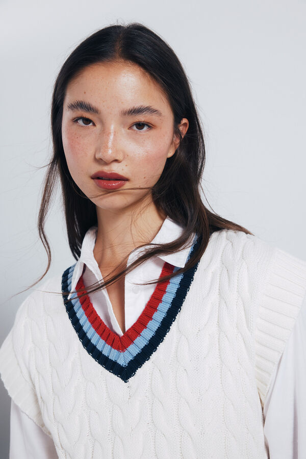 Springfield Gilet côtelé contrasté vison