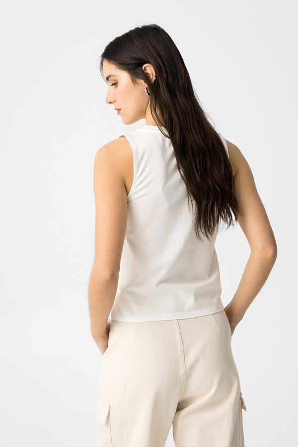 Tiffosi top curto canelado com apliques branco