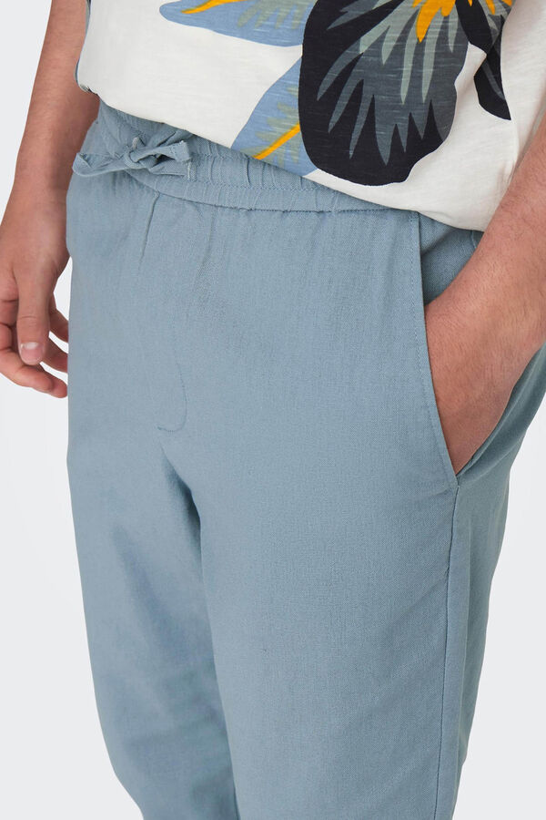 Springfield Pantalón jogger con lino azul