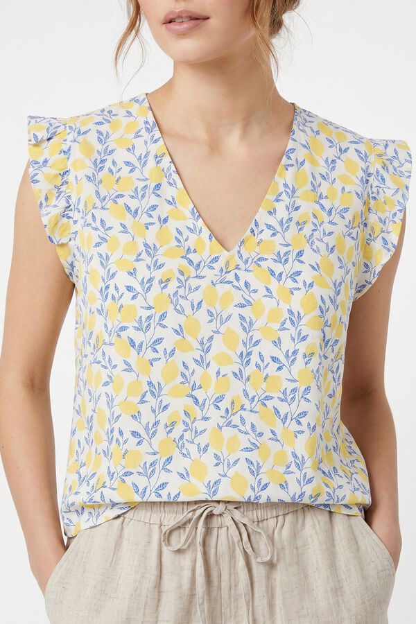 Pieces Top fluido estampado sin mangas blanco