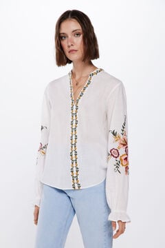 Springfield Floral embroidery blouse beige
