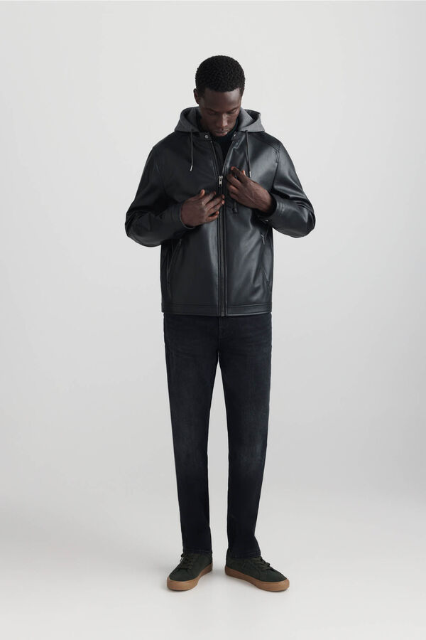 Springfield Faux leather hooded jacket black