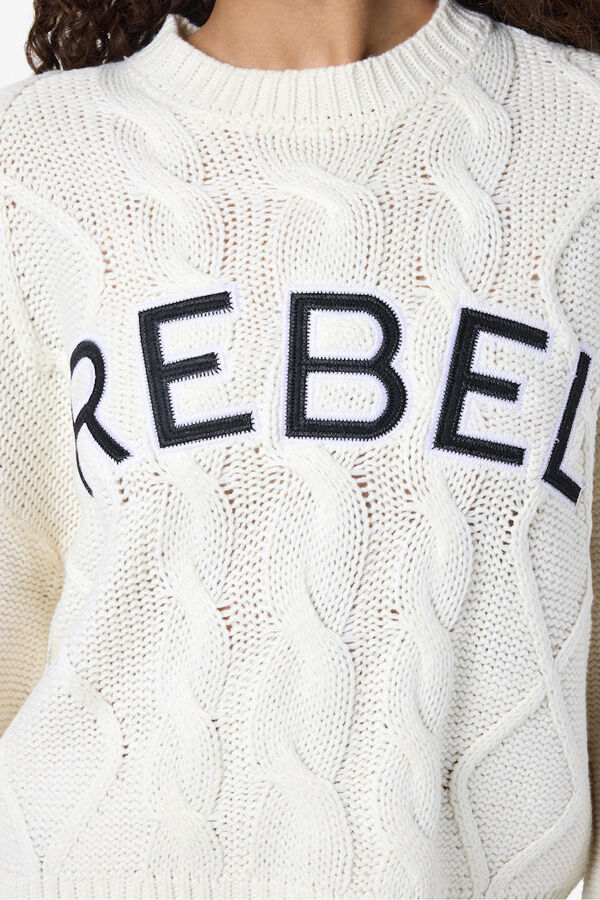 Noisy May College embroidered cross-knit sweater gris