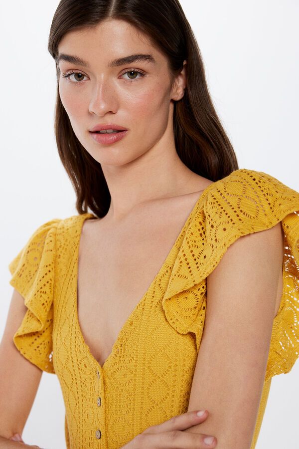Springfield Vestido Midi Crochet Hombros Volante amarillo