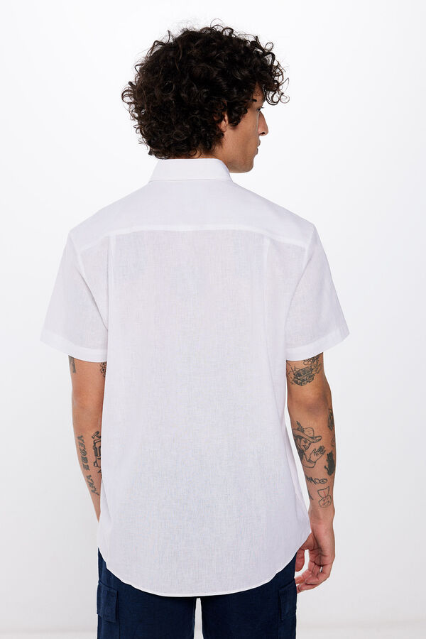 Springfield Linen shirt with short sleeves white