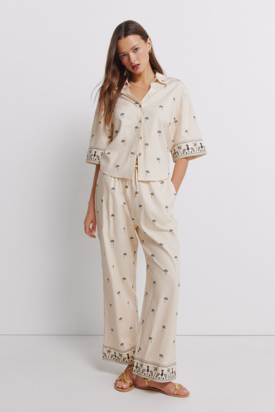 Pantalón lino estampado