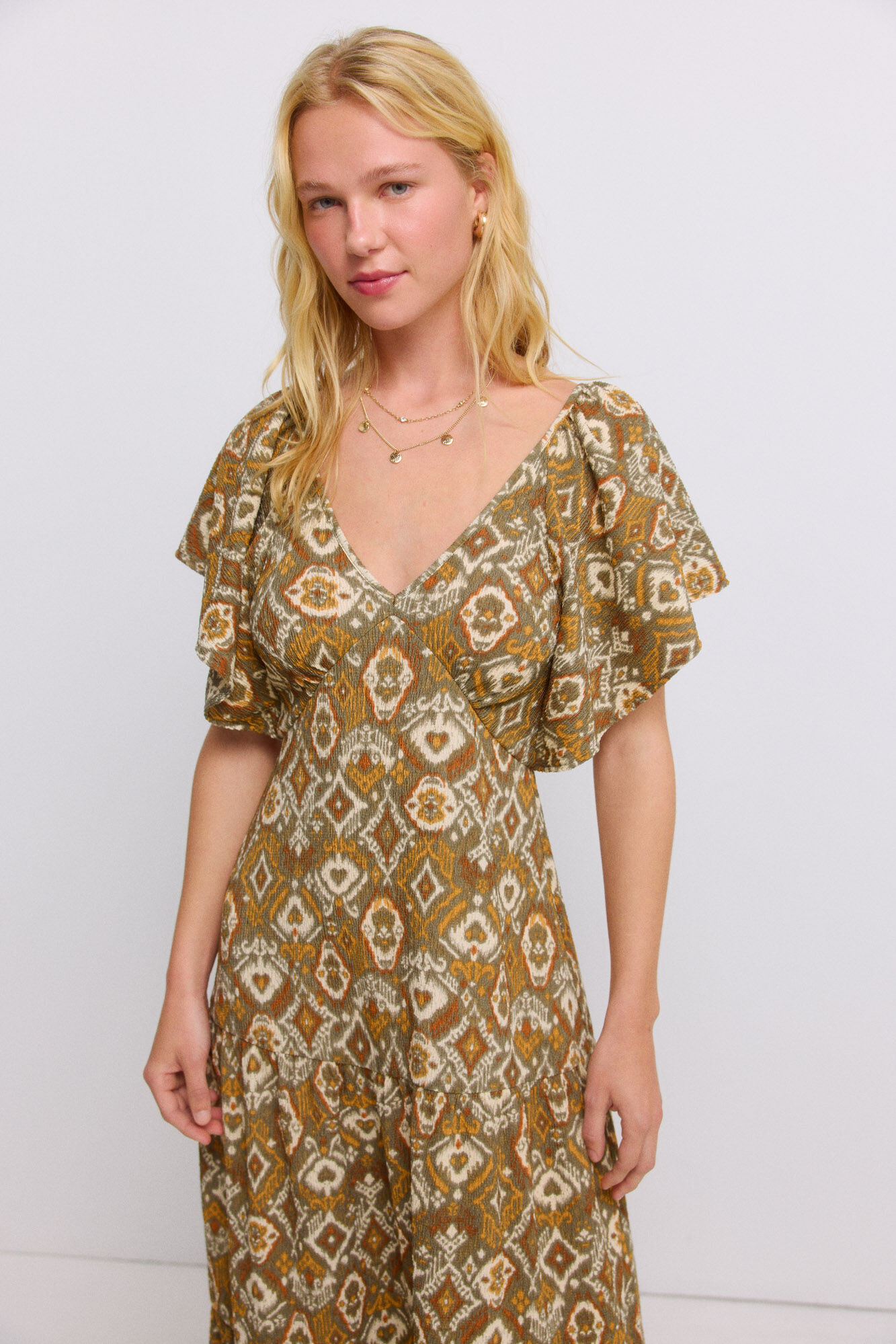Springfield Printed ruffle midi dress
