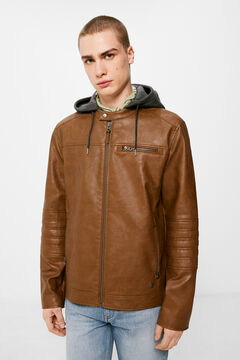 Springfield Faux leather jacket with hood beige