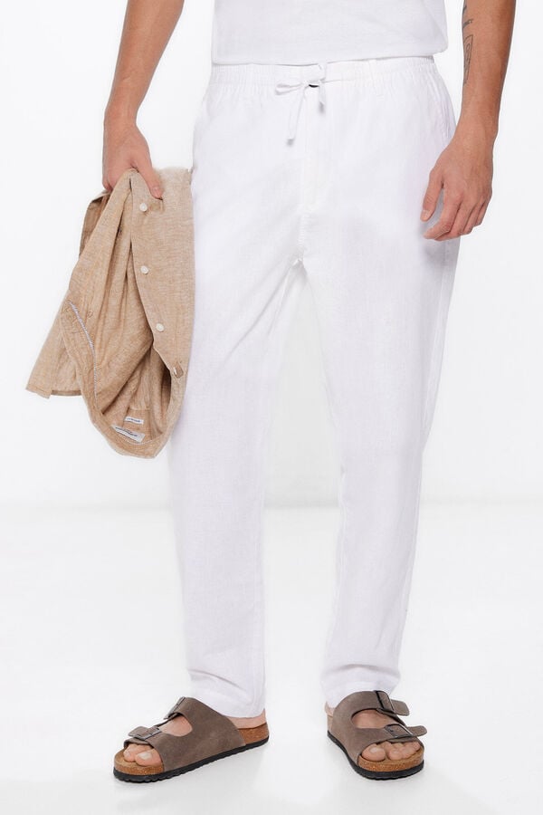 Springfield Pantalón cargo lino slim fit blanco