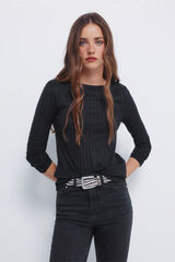 Springfield Ribbed boat neckline T-shirt black