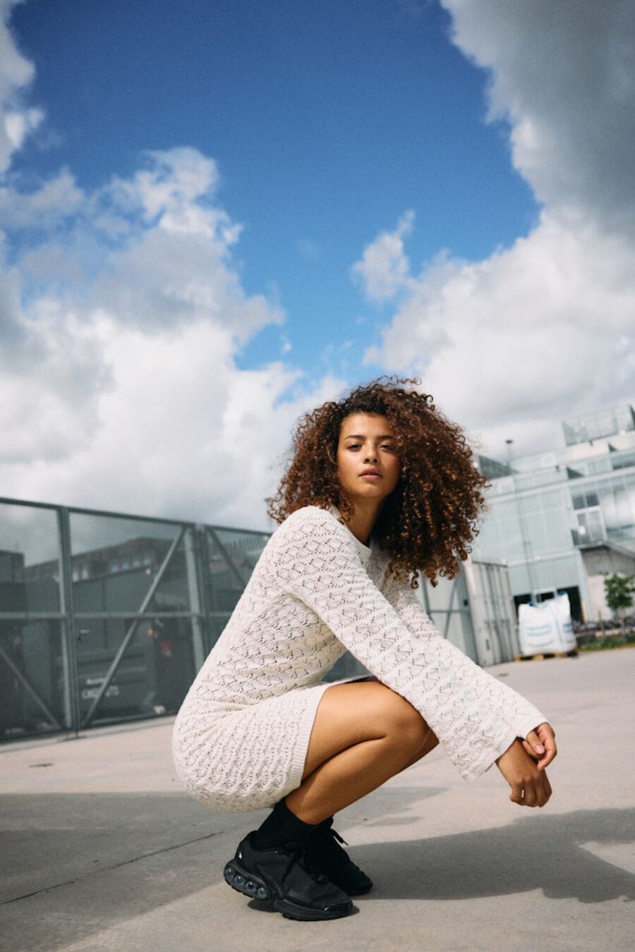 Vestido de punto pointelle con manga larga