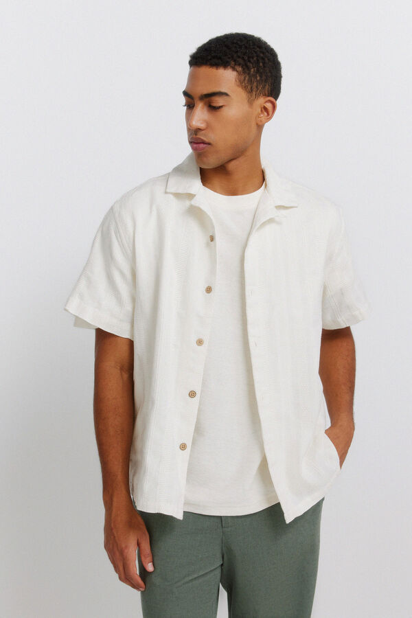 Springfield Camisa bowling manga curta jacquard bege